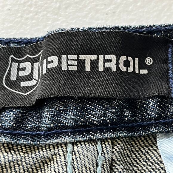 Petrol Alex Boot Cut Dark Blue Jeans White Stitching Low Rise Rhinestone Design - Picture 7 of 8